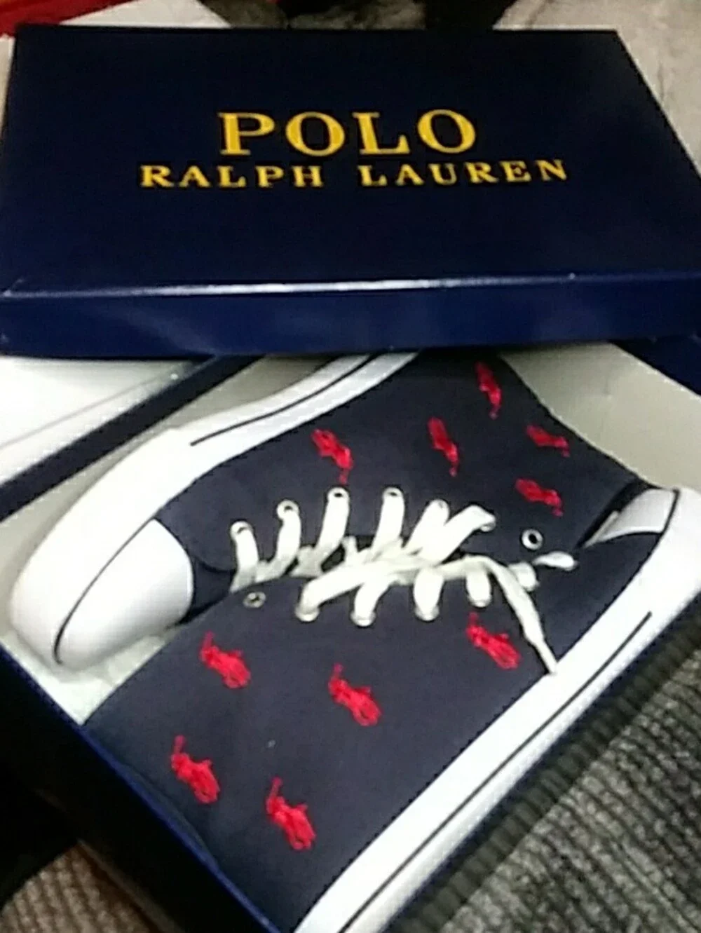 Polo Ralph Lauren Navy High-Top Sneakers with Red Pony